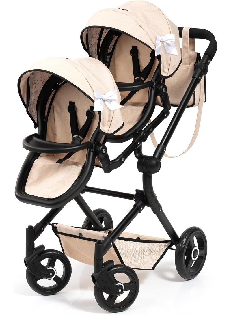 Bayer Design Twin NEO Twin Doll Pram with Bag, Height-Adjustable Handle, Swivel Slider, Seats Individually Pluggable, Movable Front Wheels, Integrated Basket - Image 4