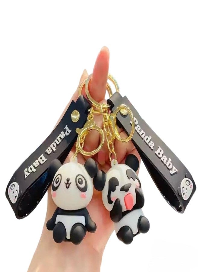 AEROSTARK Combo of 2 Cute Panda Keychain for Girls & Kids | 3D Cartoon Panda Baby Key Ring with Strap |Premium Silicone Key Holder for Purse, Backpack, Car Keys (Combo of 2) - Image 3