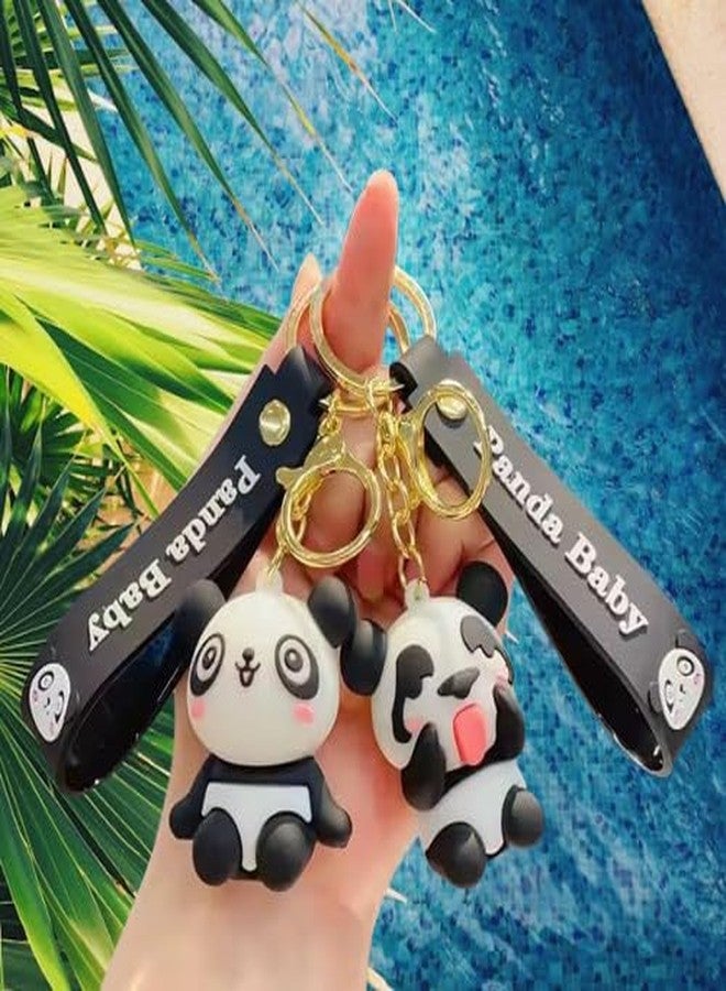 AEROSTARK Combo of 2 Cute Panda Keychain for Girls & Kids | 3D Cartoon Panda Baby Key Ring with Strap |Premium Silicone Key Holder for Purse, Backpack, Car Keys (Combo of 2) - Image 4