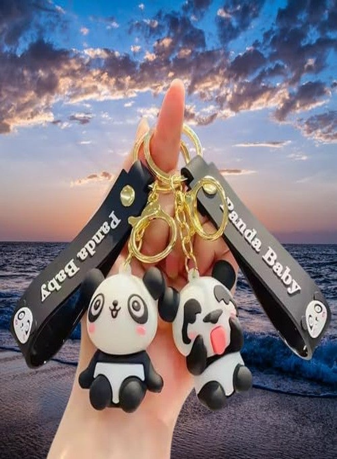 AEROSTARK Combo of 2 Cute Panda Keychain for Girls & Kids | 3D Cartoon Panda Baby Key Ring with Strap |Premium Silicone Key Holder for Purse, Backpack, Car Keys (Combo of 2) - Image 5