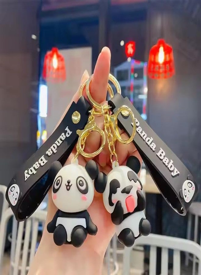 AEROSTARK Combo of 2 Cute Panda Keychain for Girls & Kids | 3D Cartoon Panda Baby Key Ring with Strap |Premium Silicone Key Holder for Purse, Backpack, Car Keys (Combo of 2) - Image 1