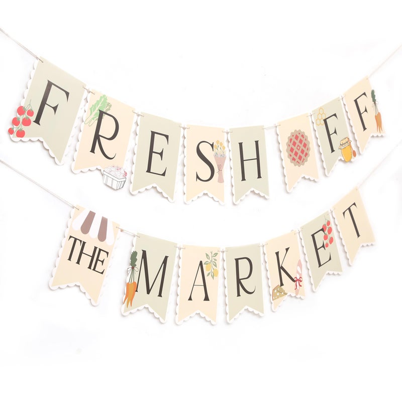 HIKLO Fresh off the Market Banner - Farmers Market Bridal Shower Banner, She's off the Market Bachelorette Party Decorations, Market Farmers Engagement Party Supplies, Spring Bridal Shower Cake Smash Photo Props - Image 1