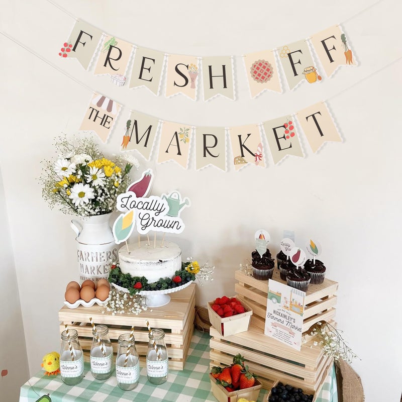 HIKLO Fresh off the Market Banner - Farmers Market Bridal Shower Banner, She's off the Market Bachelorette Party Decorations, Market Farmers Engagement Party Supplies, Spring Bridal Shower Cake Smash Photo Props - Image 3