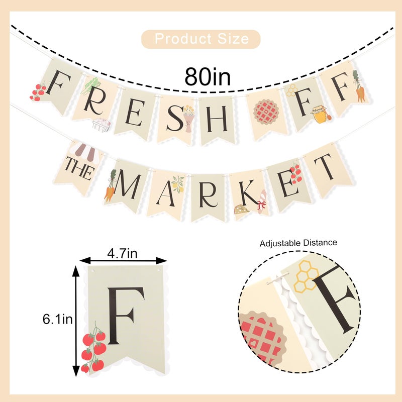 HIKLO Fresh off the Market Banner - Farmers Market Bridal Shower Banner, She's off the Market Bachelorette Party Decorations, Market Farmers Engagement Party Supplies, Spring Bridal Shower Cake Smash Photo Props - Image 2