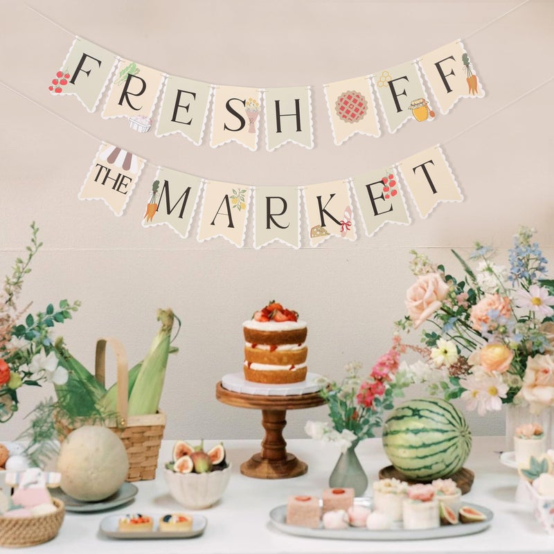 HIKLO Fresh off the Market Banner - Farmers Market Bridal Shower Banner, She's off the Market Bachelorette Party Decorations, Market Farmers Engagement Party Supplies, Spring Bridal Shower Cake Smash Photo Props - Image 4