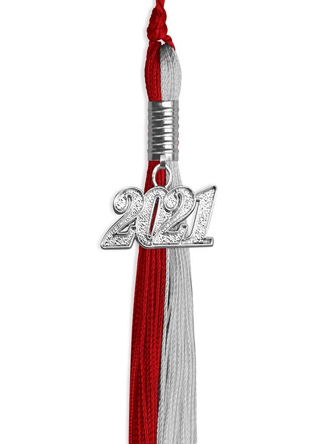 Endea Graduation شرابة تخرج مزدوجة اللون من إنديا مع قطرة فضية على شكل تاريخ (أحمر/رمادي، 2021) - Image 2