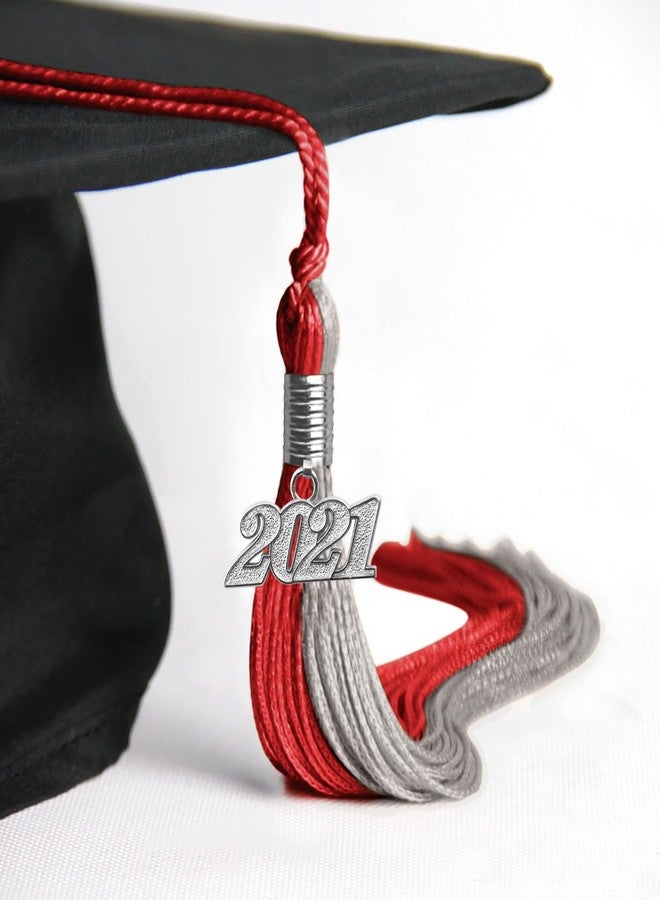 Endea Graduation شرابة تخرج مزدوجة اللون من إنديا مع قطرة فضية على شكل تاريخ (أحمر/رمادي، 2021) - Image 4