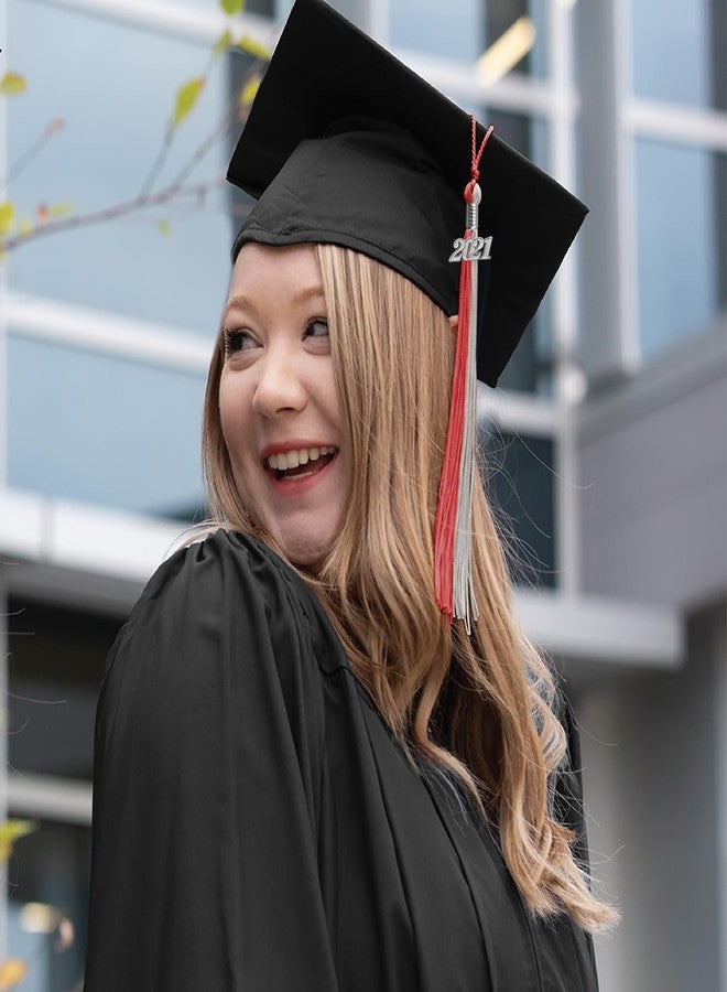 Endea Graduation شرابة تخرج مزدوجة اللون من إنديا مع قطرة فضية على شكل تاريخ (أحمر/رمادي، 2021) - Image 5