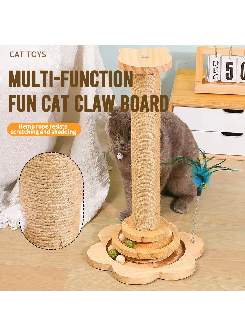 MileMelo Pets Cat Scratching Post Cat Scratch Post Cat Toys for Indoor Cats Wooden Kitten Toys Cat Post with Ball Track and Catnip Balls Brown 17.8x9inch  - Image 3