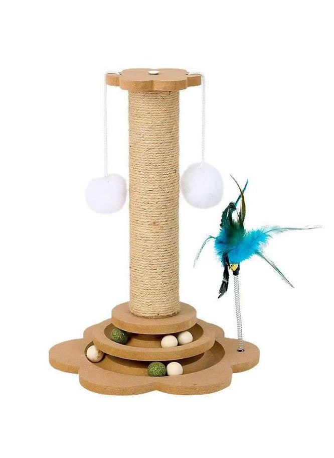 MileMelo Pets Cat Scratching Post Cat Scratch Post Cat Toys for Indoor Cats Wooden Kitten Toys Cat Post with Ball Track and Catnip Balls Brown 17.8x9inch  - Image 1