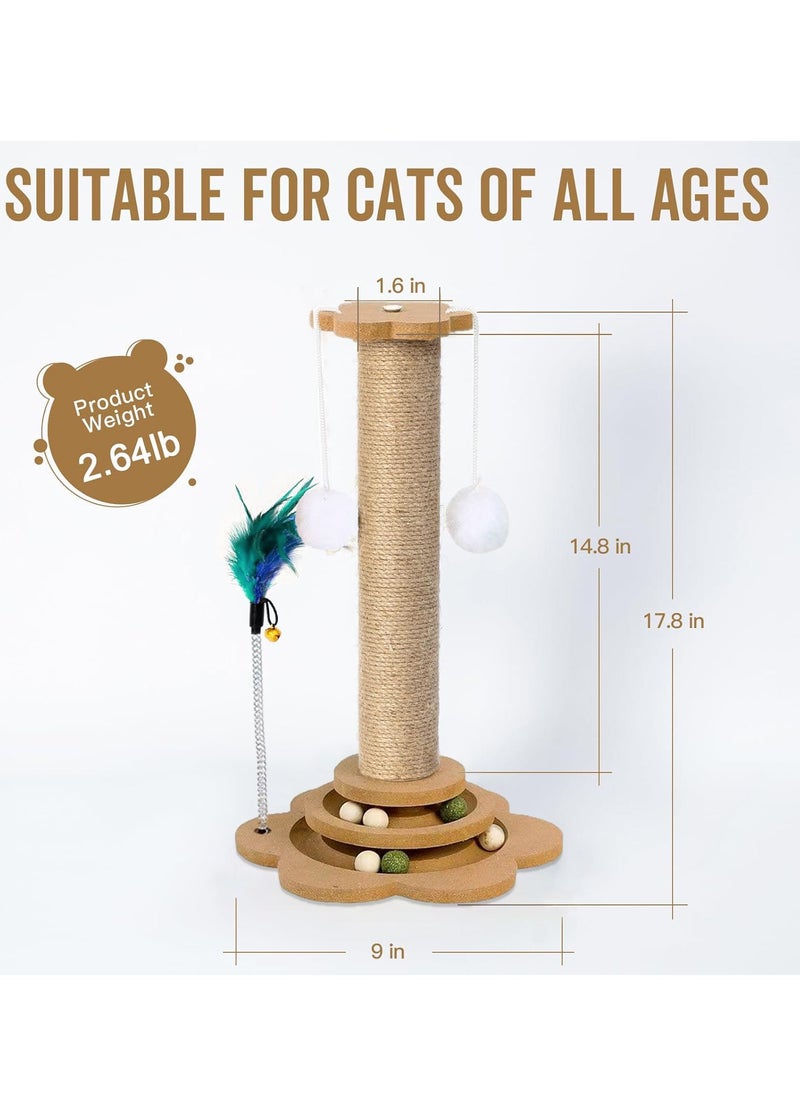 MileMelo Pets Cat Scratching Post Cat Scratch Post Cat Toys for Indoor Cats Wooden Kitten Toys Cat Post with Ball Track and Catnip Balls Brown 17.8x9inch  - Image 2