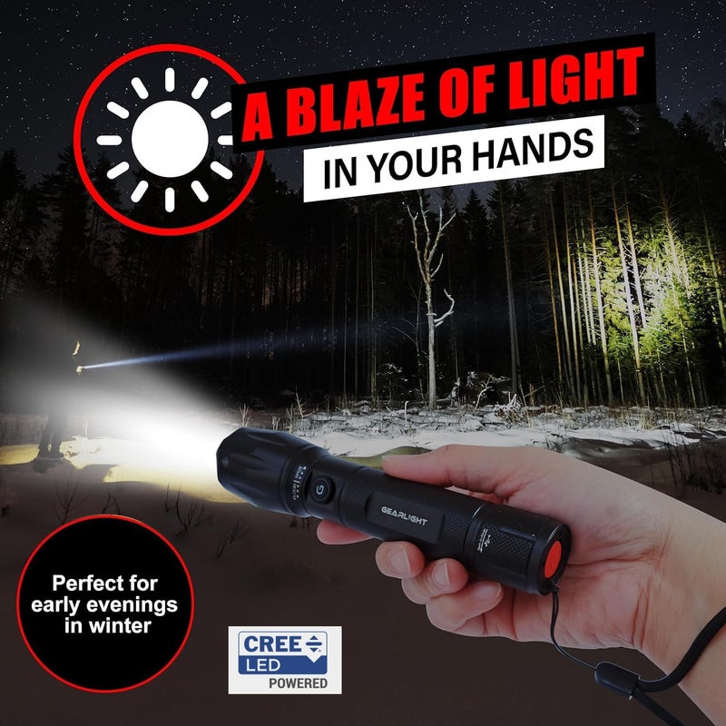 GearLight S1000 LED Tactical Flashlight - High Lumens, USB-C Fast Charging, Dual-Button, IPX4 Water-Resistant, Pocket-Sized for Camping & Emergencies with Batteries - 2 Pack, (Rechargeable) - Image 2