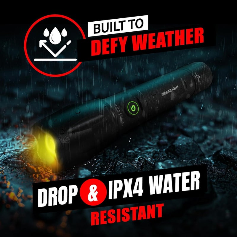 GearLight S1000 LED Tactical Flashlight - High Lumens, USB-C Fast Charging, Dual-Button, IPX4 Water-Resistant, Pocket-Sized for Camping & Emergencies with Batteries - 2 Pack, (Rechargeable) - Image 5