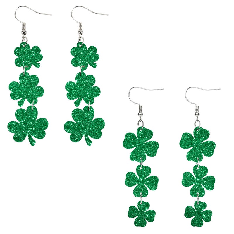 IKUVNA 2 Pairs St. Patrick's Day Earrings for Women Four Leaf Clover Shamrock Dangle Earrings Irish Festival Party Jewelry Gifts (2 Pairs St. Patrick's Day Earrings) - Image 1