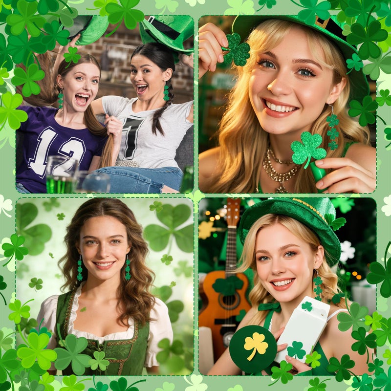 IKUVNA 2 Pairs St. Patrick's Day Earrings for Women Four Leaf Clover Shamrock Dangle Earrings Irish Festival Party Jewelry Gifts (2 Pairs St. Patrick's Day Earrings) - Image 2