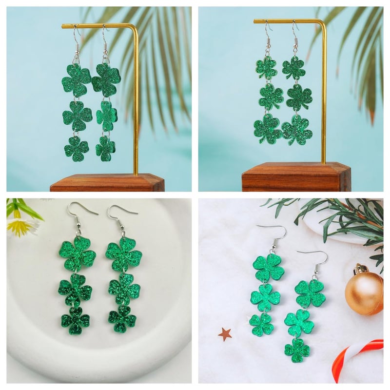 IKUVNA 2 Pairs St. Patrick's Day Earrings for Women Four Leaf Clover Shamrock Dangle Earrings Irish Festival Party Jewelry Gifts (2 Pairs St. Patrick's Day Earrings) - Image 5