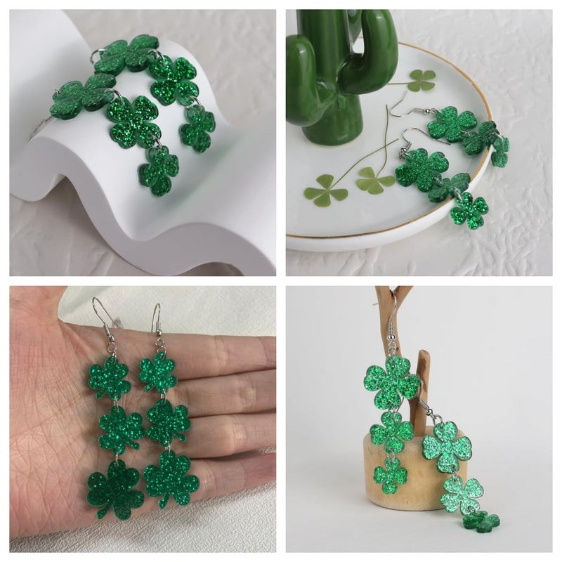 IKUVNA 2 Pairs St. Patrick's Day Earrings for Women Four Leaf Clover Shamrock Dangle Earrings Irish Festival Party Jewelry Gifts (2 Pairs St. Patrick's Day Earrings) - Image 4