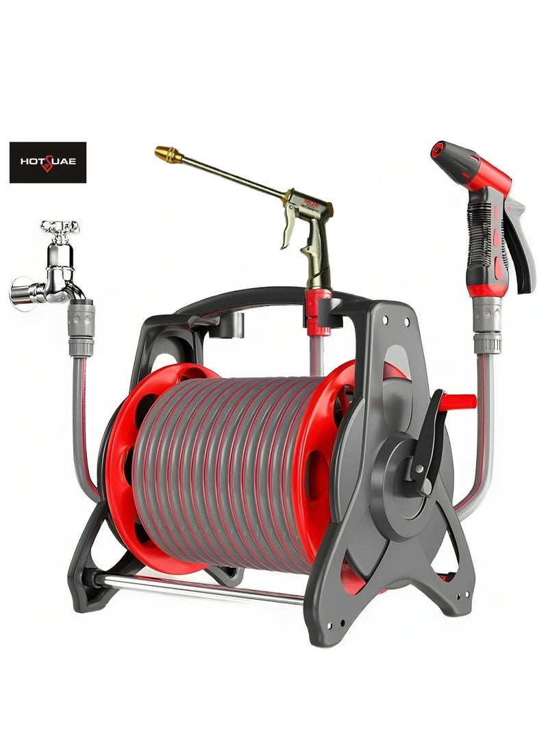 هوتس يو أيه إي خرطوم المياه الحديقة مع بكرة ، 30M حديقة سقي تخزين أنابيب السيارة مجموعة ، المنزلية عالية الضغط غسل السيارات فوهة المياه ، لا تجميع ، جاهزة للاستخدام خارج الصندوق (أسود + أحمر) - Image 1