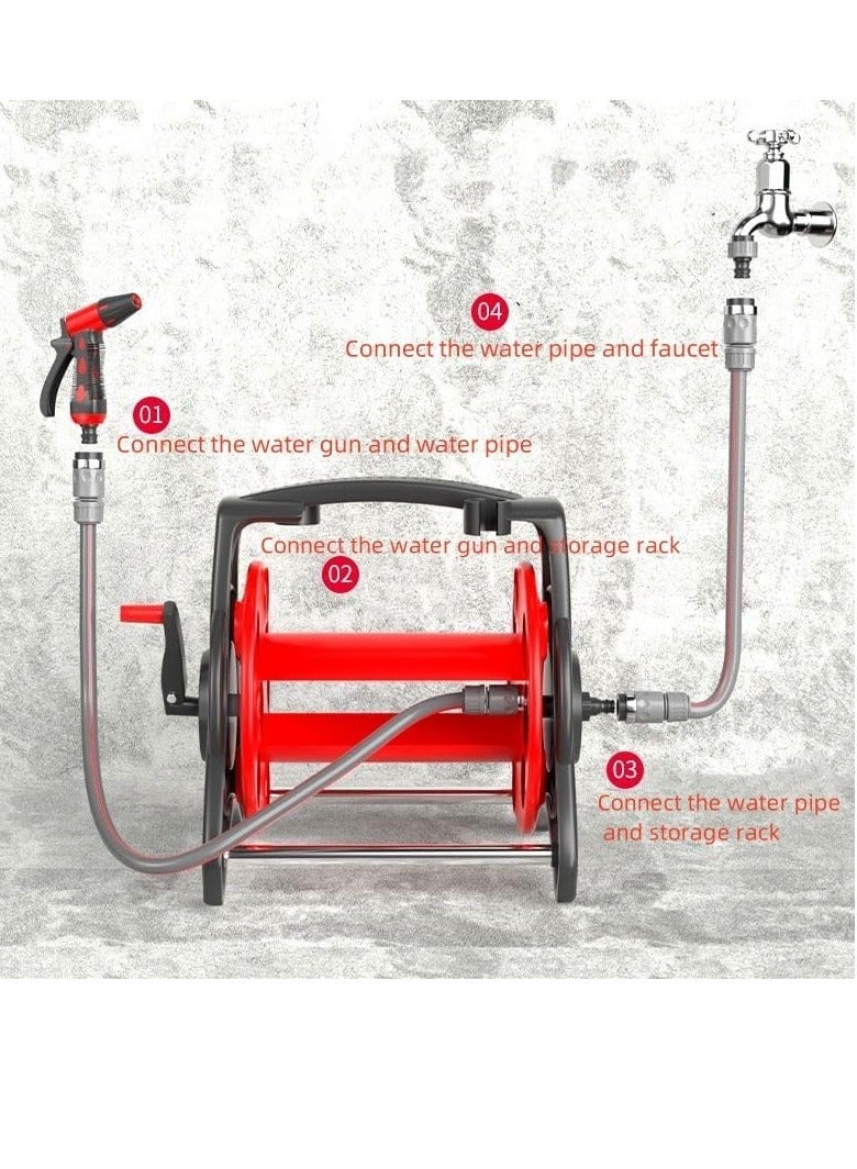 هوتس يو أيه إي خرطوم المياه الحديقة مع بكرة ، 30M حديقة سقي تخزين أنابيب السيارة مجموعة ، المنزلية عالية الضغط غسل السيارات فوهة المياه ، لا تجميع ، جاهزة للاستخدام خارج الصندوق (أسود + أحمر) - Image 4