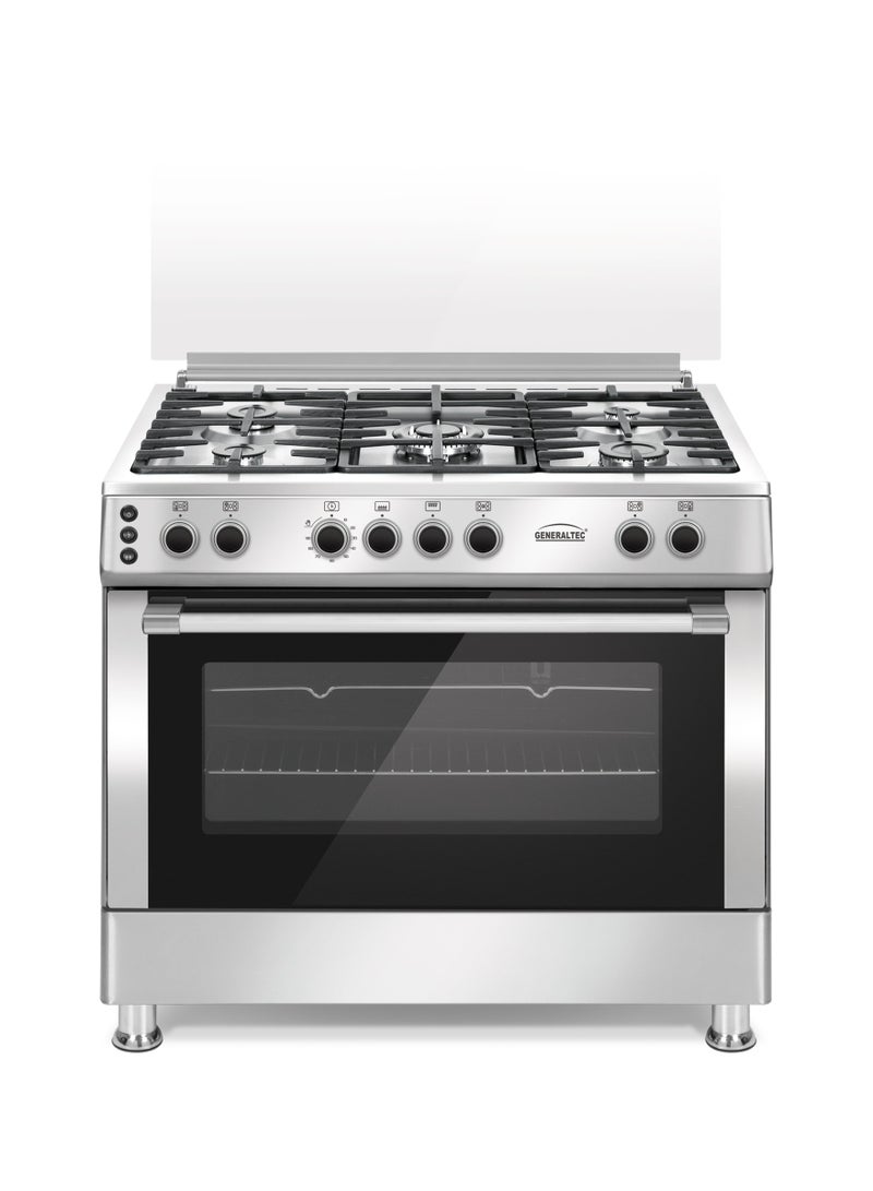 Generaltec 90x60 Cooking Range with Full Safety, Turbo Oven Fan, 5 Stainless Steel Burners, Cast Iron Pan Support, Self-Ignition | Made in Turkey | Model GCTR99DSP | 1-Year Warranty 5 GCTR98DFF silver