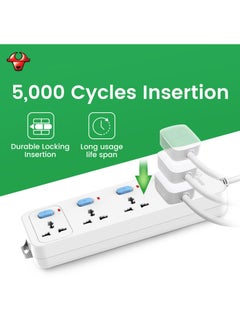 WHITE，3 Socket 3 Switch 5M Wire