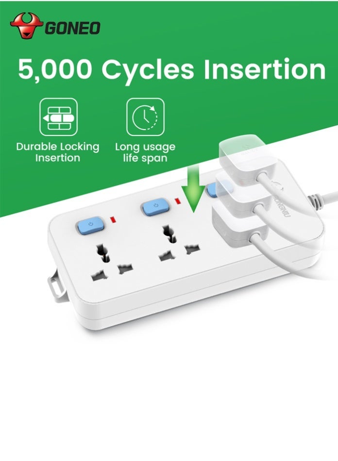 GONEO 3 Outlet Extension Cord with 3 Individual Switches, Universal Power Strip, 13A 3250W, Safety Lock, Fire Resistant Body, Hanging Holes, Home Office Use - Image 5