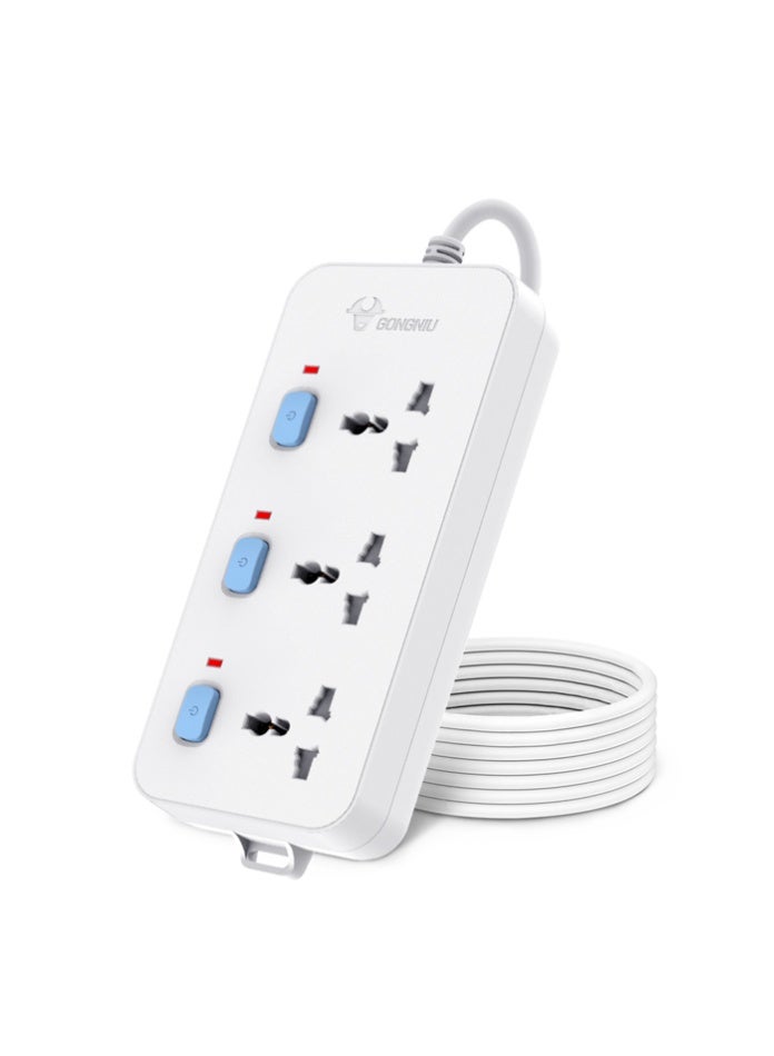 GONEO 3 Outlet Extension Cord with 3 Individual Switches, Universal Power Strip, 13A 3250W, Safety Lock, Fire Resistant Body, Hanging Holes, Home Office Use - Image 2