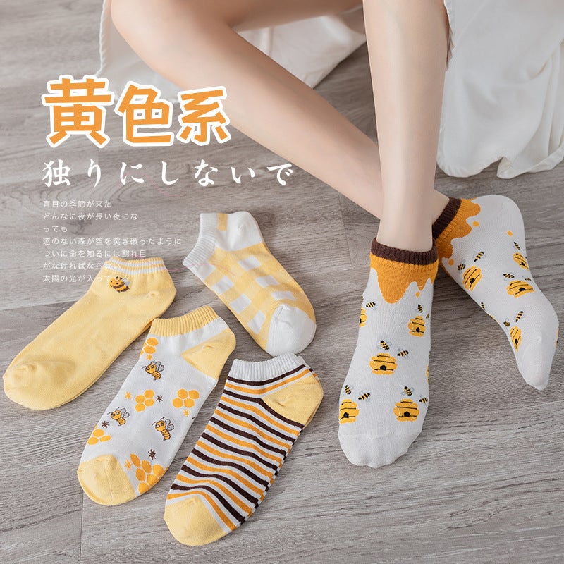 Socks spring and summer mens thin sweat-absorbent sports fashionable breathable summer short mens socks deodorant ankle socks casual wholesale 064 yellow bee women's socks 