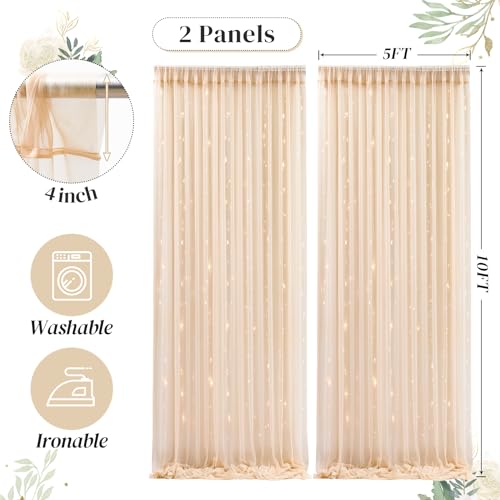 Shillance 10ft x 10ft Champagne Backdrop Curtain with Lights String for Parties, Sheer Wedding Photo Backdrops Drapes for Baby Shower Birthday Party Decorations Background for Photography - Image 5