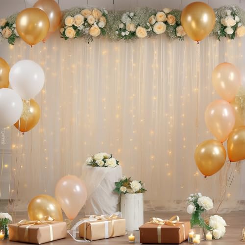 Shillance 10ft x 10ft Champagne Backdrop Curtain with Lights String for Parties, Sheer Wedding Photo Backdrops Drapes for Baby Shower Birthday Party Decorations Background for Photography - Image 2