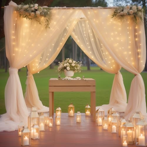 Shillance 10ft x 10ft Champagne Backdrop Curtain with Lights String for Parties, Sheer Wedding Photo Backdrops Drapes for Baby Shower Birthday Party Decorations Background for Photography - Image 3