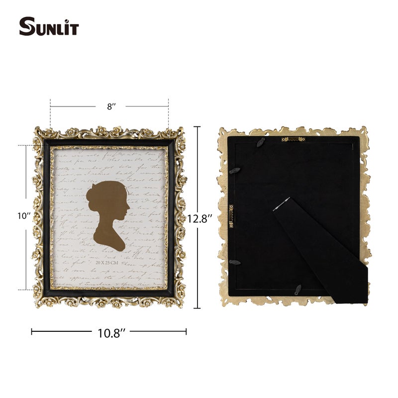 Sunlit Vintage Picture Frame 8x10 Inch, Luxury Antique Photo Frames with Glass Front, Photo Display, Tabletop Wall Hanging, Gift Ideas, Slivery Light Gold and Black - Image 2