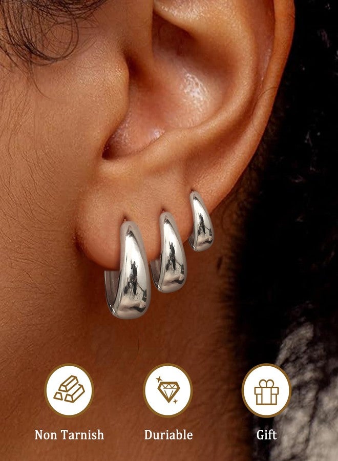 BESTEEL 3Pairs 14K Gold Plated Hoop Earrings Set for Women Chunky Earring Silver Plated Hypoallergenic Small Huggie Hoops Lightweight Tiny Thick Trendy Hoop Earrings Stacks for Multiple Piercing, 7mm - Image 2