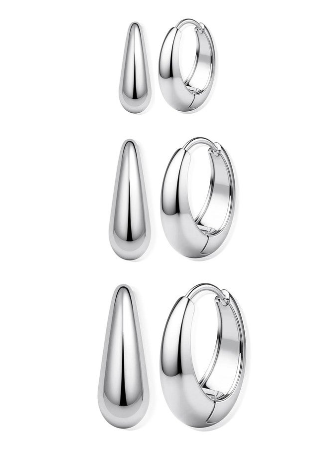 BESTEEL 3Pairs 14K Gold Plated Hoop Earrings Set for Women Chunky Earring Silver Plated Hypoallergenic Small Huggie Hoops Lightweight Tiny Thick Trendy Hoop Earrings Stacks for Multiple Piercing, 7mm - Image 1