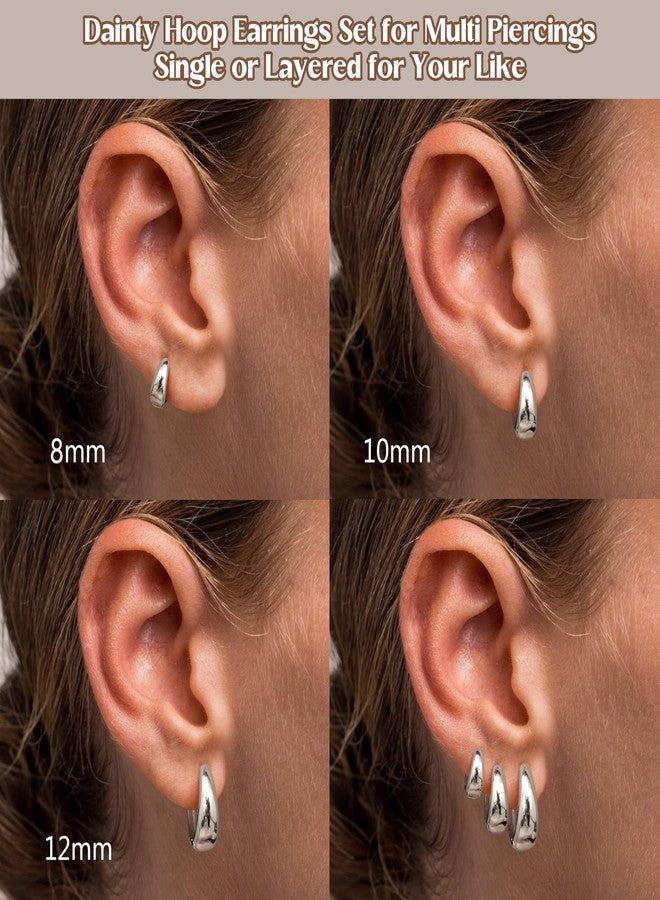 BESTEEL 3Pairs 14K Gold Plated Hoop Earrings Set for Women Chunky Earring Silver Plated Hypoallergenic Small Huggie Hoops Lightweight Tiny Thick Trendy Hoop Earrings Stacks for Multiple Piercing, 7mm - Image 5