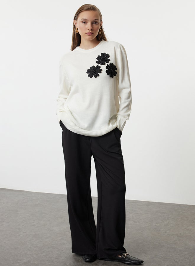 trendyol Stone Large Flower Detailed Knitwear Sweater TCTAW25AK00045 - Image 1