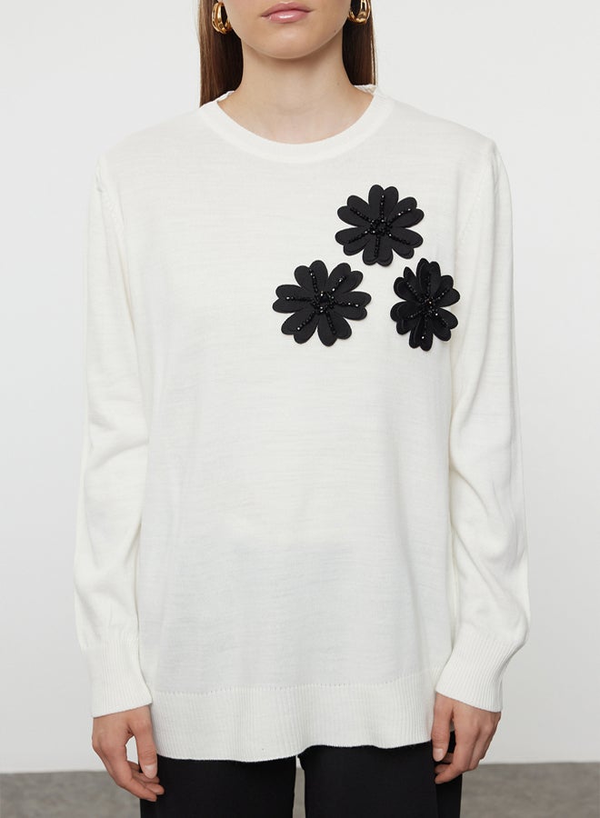 trendyol Stone Large Flower Detailed Knitwear Sweater TCTAW25AK00045 - Image 3