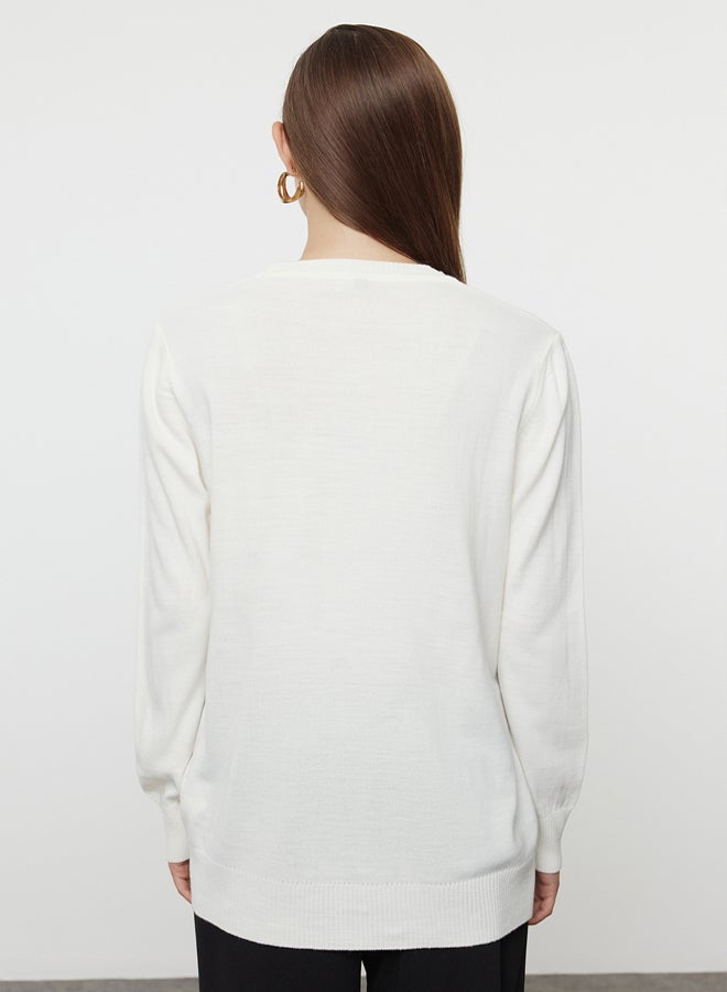 trendyol Stone Large Flower Detailed Knitwear Sweater TCTAW25AK00045 - Image 5