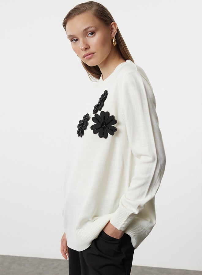trendyol Stone Large Flower Detailed Knitwear Sweater TCTAW25AK00045 - Image 2