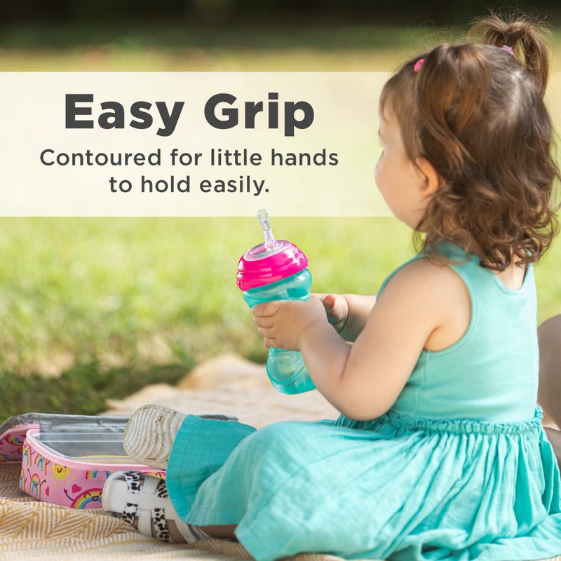 Nuby 3 Piece No-Spill Easy Grip Cup with Flex Straw, Clik It Lock Feature, Girl, 10 Ounce - Image 4