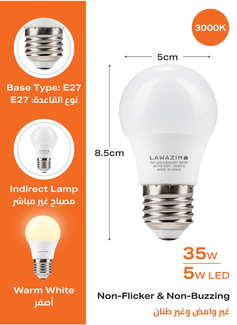 LAWAZIM 5W LED Bulb A50 E27 - 6 Piece 3000K Warm White - Energy Saving 35W Equivalent Non-Dimmable Lightbulbs with 400 Lumens and a Lifespan of 15,000 Hours - for Home, Kitchen, and Bedroom Lighting  - Image 2