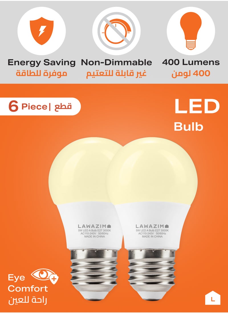 LAWAZIM 5W LED Bulb A50 E27 - 6 Piece 3000K Warm White - Energy Saving 35W Equivalent Non-Dimmable Lightbulbs with 400 Lumens and a Lifespan of 15,000 Hours - for Home, Kitchen, and Bedroom Lighting  - Image 3