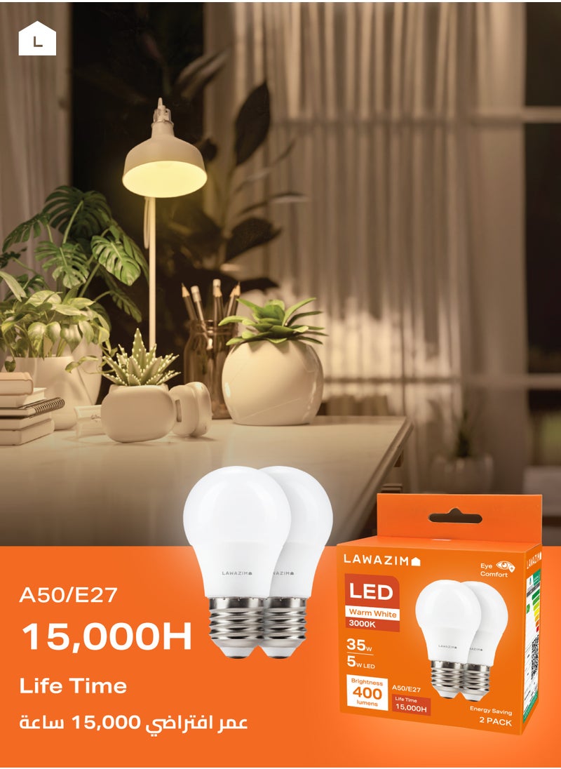 LAWAZIM 5W LED Bulb A50 E27 - 6 Piece 3000K Warm White - Energy Saving 35W Equivalent Non-Dimmable Lightbulbs with 400 Lumens and a Lifespan of 15,000 Hours - for Home, Kitchen, and Bedroom Lighting  - Image 4
