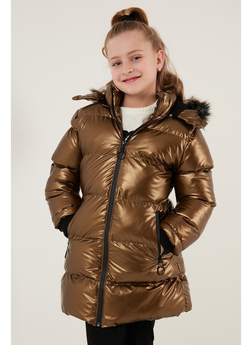 Lela Plush Lined Faux Fur Collar Removable Hooded Winter Coat Girls' Coat 5761908  - Image 2