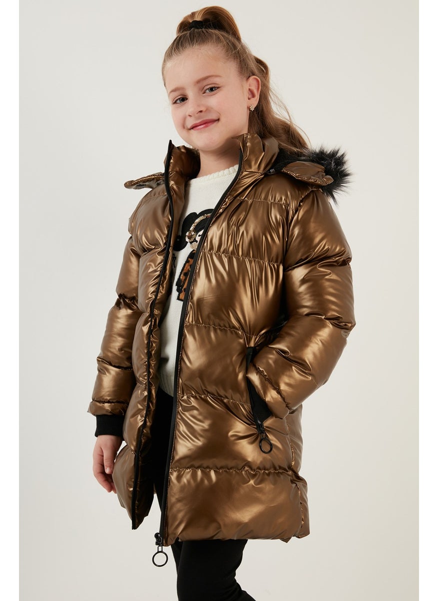 Lela Plush Lined Faux Fur Collar Removable Hooded Winter Coat Girls' Coat 5761908  - Image 4