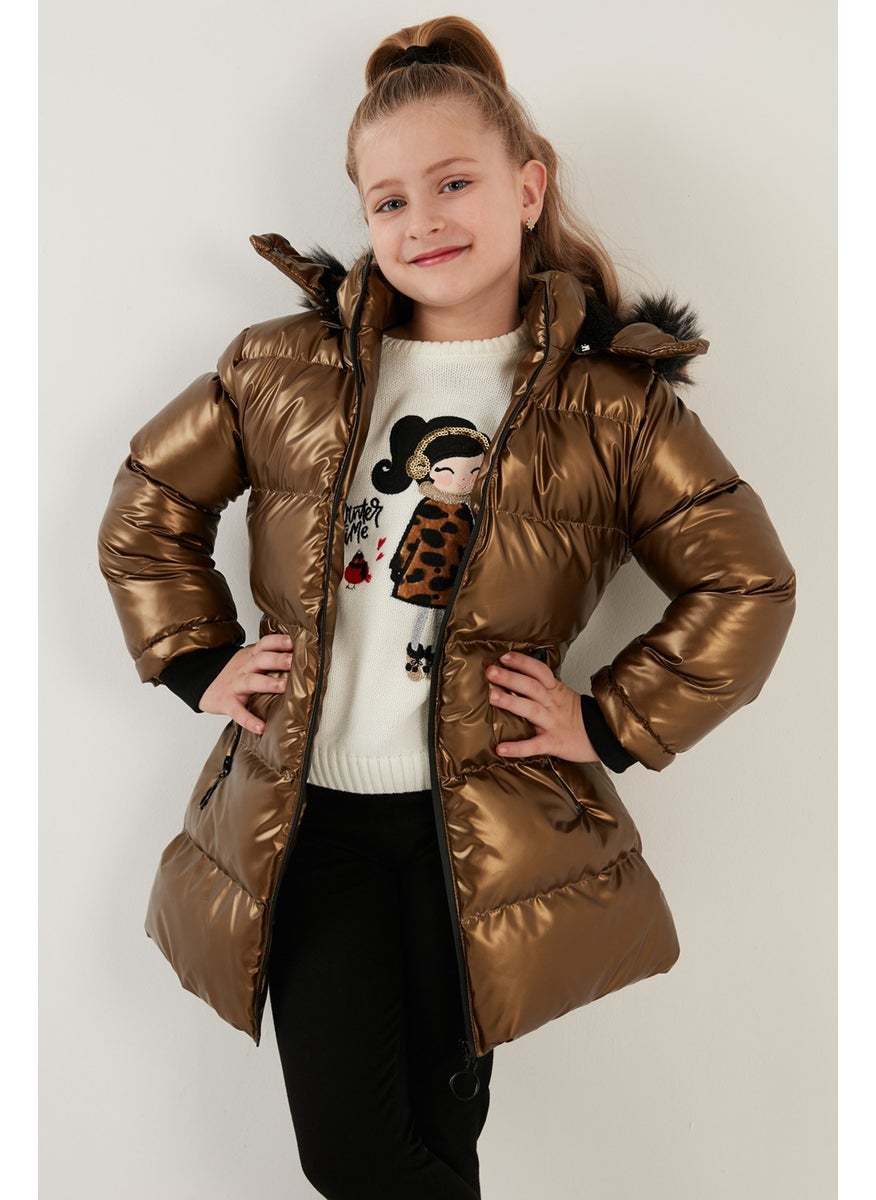 Lela Plush Lined Faux Fur Collar Removable Hooded Winter Coat Girls' Coat 5761908  - Image 5
