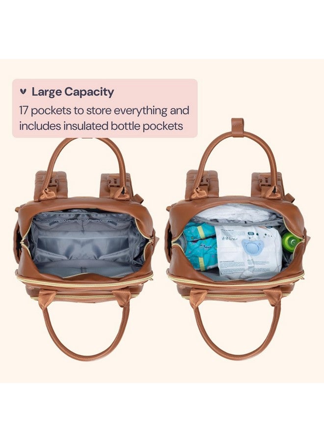 BabbleRoo Leather Diaper Bag Backpack - Baby Essentials Travel Baby Bag, Multi function, Waterproof, with Changing Pad, Stroller Straps & Pacifier Case - Unisex, Natural Brown - Image 3
