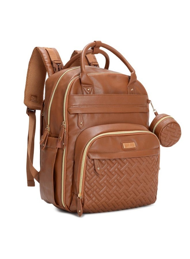 BabbleRoo Leather Diaper Bag Backpack - Baby Essentials Travel Baby Bag, Multi function, Waterproof, with Changing Pad, Stroller Straps & Pacifier Case - Unisex, Natural Brown - Image 1