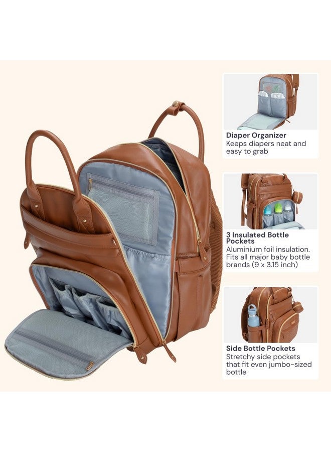 BabbleRoo Leather Diaper Bag Backpack - Baby Essentials Travel Baby Bag, Multi function, Waterproof, with Changing Pad, Stroller Straps & Pacifier Case - Unisex, Natural Brown - Image 4