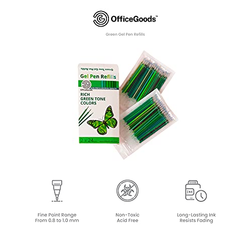 OfficeGoods Gel Pen Refills - 24 Individual Colors - Fits Most Gel Pens - Fast Drying Ink - Perfect for Artists, Adult & Kids Coloring Books, Mandalas, Nature - 2 Pack - Greens - Image 4